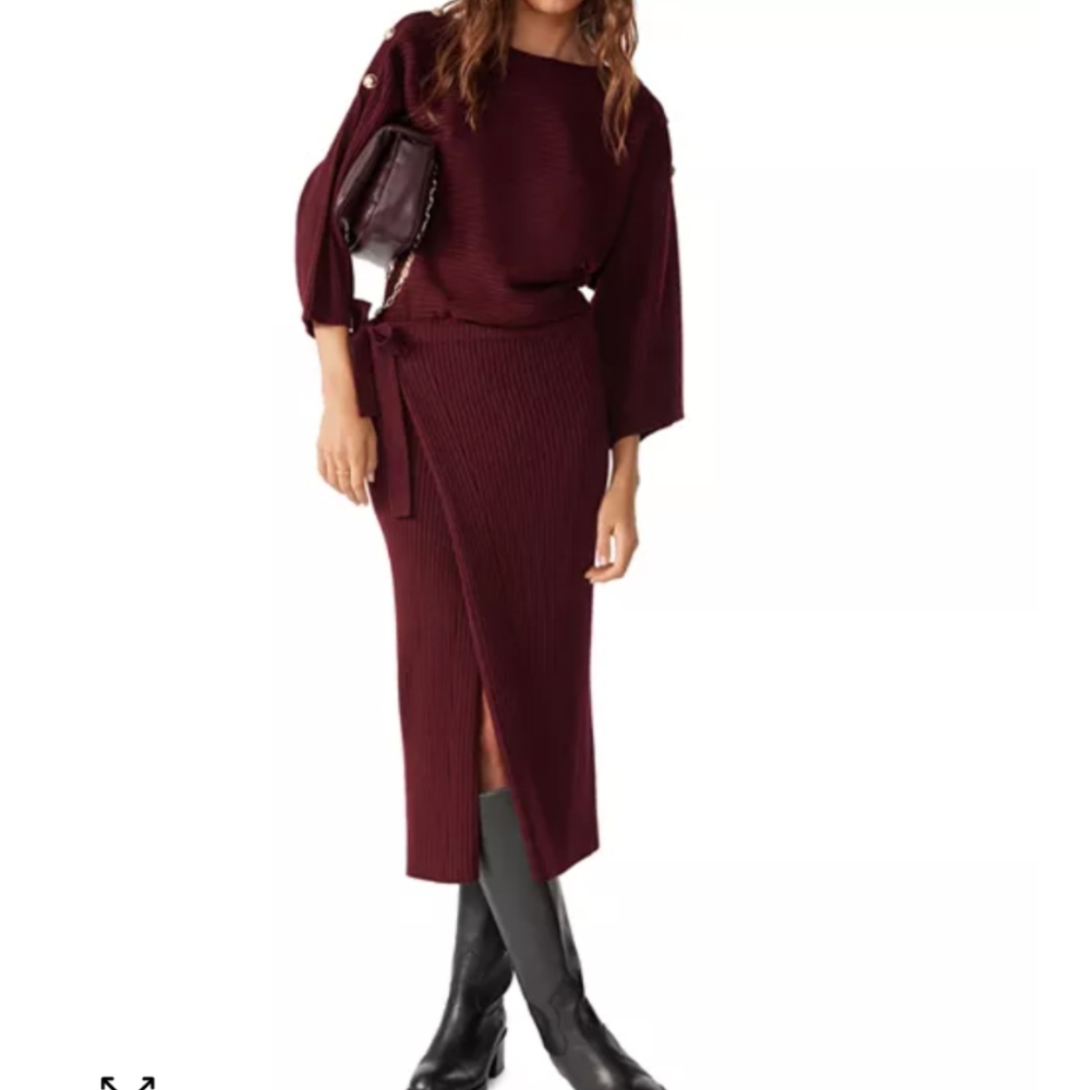 ba&sh Burgendy Wrap Sweater Cozy Knit Maxi Dress
